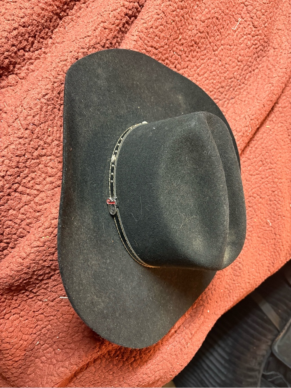Justin Boots Black Felt Western Cowboy Hat with Decorative Band